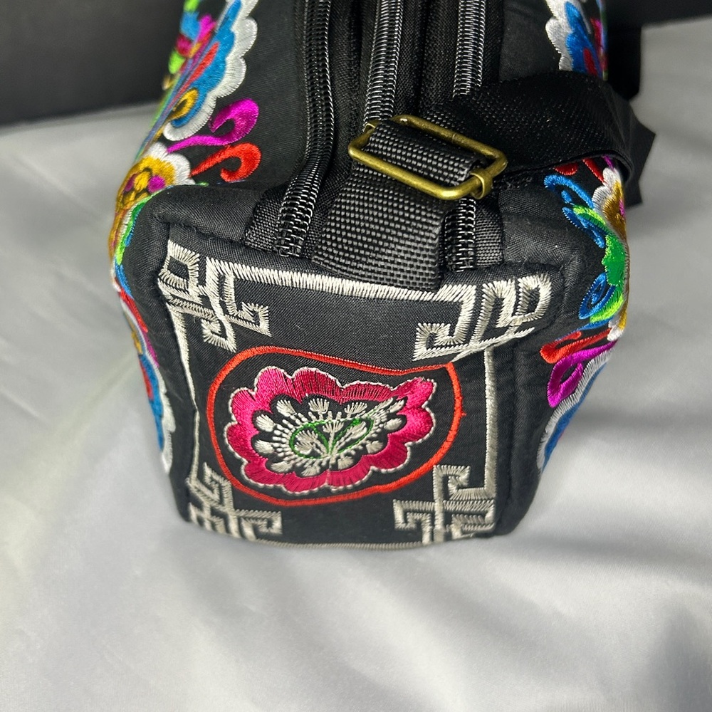 Embroidered Black Floral Women's Crossbody Bag - Picture 11 of 14